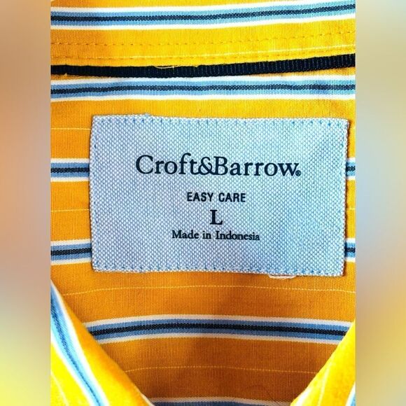 Croft & Barrow Men’s Large Yellow w/Blue Stripes Long Sleeved Button Up Shirt - Picture 6 of 8